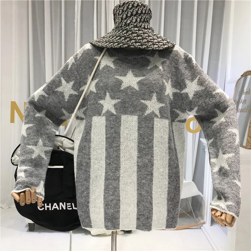 

Stars Print Women Sweater and Pullovers 2019 Autumn Winter Women's Sweater with A Pattern Women Winter Top Korean Fashion