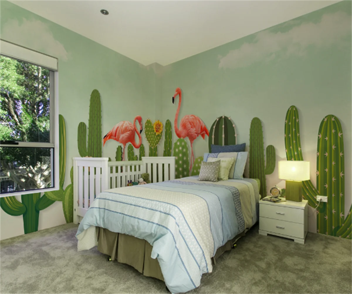 

Пользовательский скандинавский маленький свежий 3D трехмерный кактус Фламинго фон настенная живопись Домашний декор настенные наклейки обои