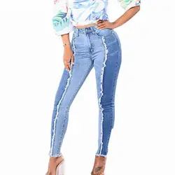 Jaycosin новые модные женские повседневные джинсы с принтом имитация ковбоя эластичные штаны тянущиеся для фитнеса брюки для женщин плюс 10 #4
