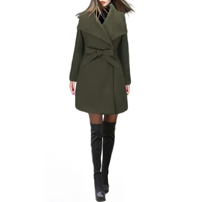 Женское пальто с поясом, зимнее, хлопковое, однотонное, с отложным воротником, открытая стежка, накидка, верблюжье, пальто, модная одежда, длинный Тренч, элегантное пальто