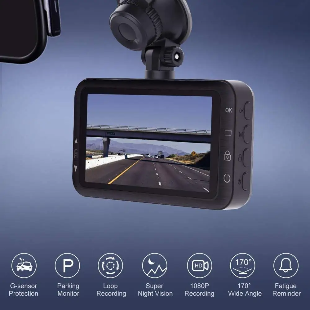 WDR Built in Loop Recording Parking Monitor G-Sensor AKASO Dash Cam 1080P FHD 3 Inches IPS Screen DVR Car Dash Camera Recorder with 170 Degrees Wide Angle Night Vision 