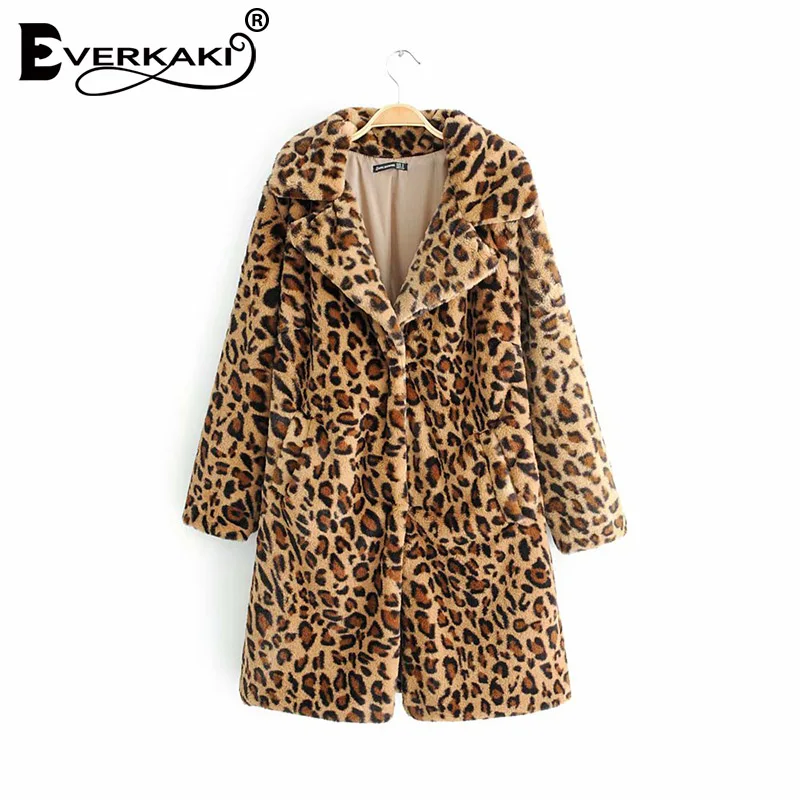 Everkaki Boho леопардовая бархатная зимняя куртка пальто женские толстые карманы длинные женские пальто куртки верхняя одежда женские Зима Новинка - Цвет: Leopard
