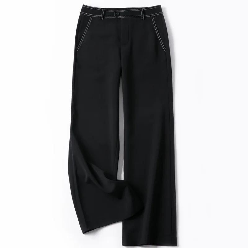 

Spring 2019 New Belt Bright Line Decorative Long Black Straight Pants and European and American Leisure Black Women Pants