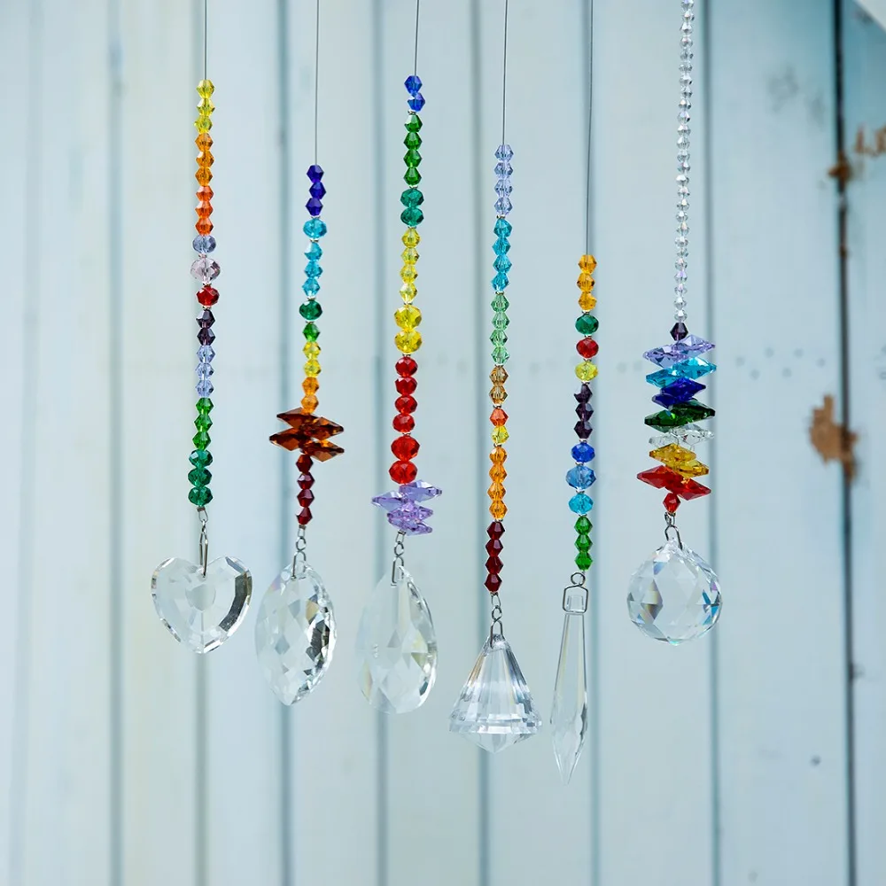 H& D упаковка из 6, красочная хрустальная люстра Suncatchers подвесной орнамент чакра хрустальные подвески для дома, офиса, украшения сада