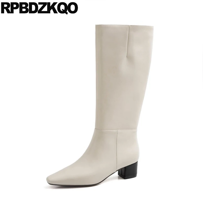 

winter autumn chunky fashion thick square toe designer shoes women luxury 2019 fur block boots beige tall long knee high fall