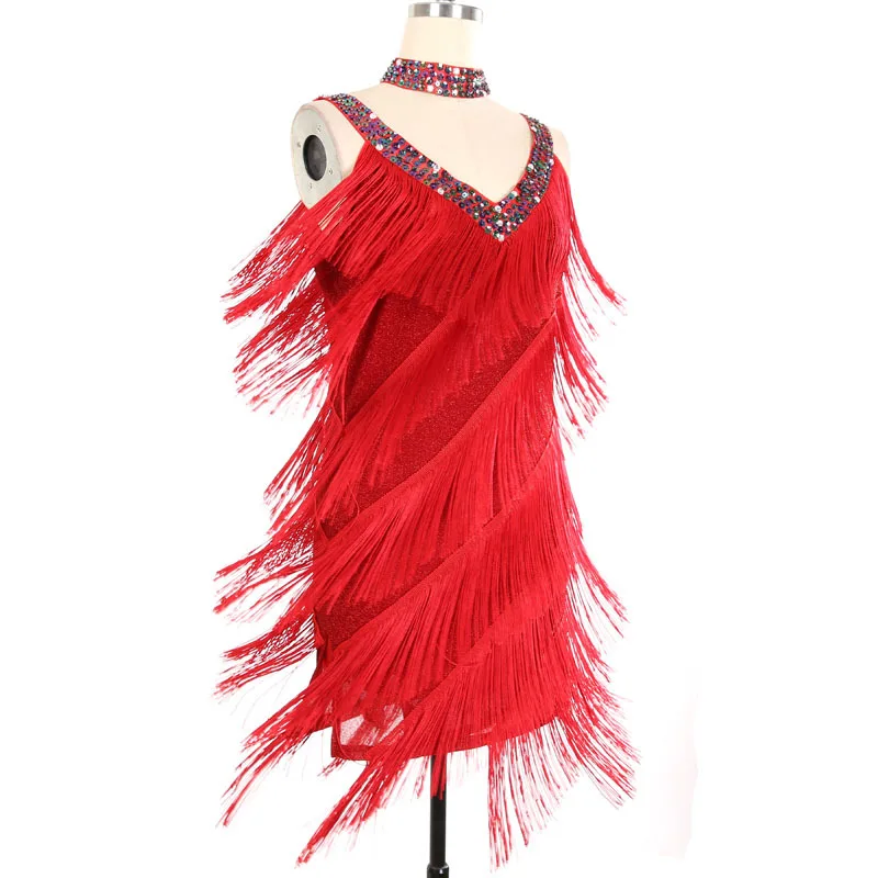 Новое Женское платье с воланами 1920 s, вечерние танцевальные костюмы для выступлений с бахромой и блестками для латинских сальсов