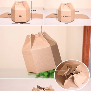 

50pcs New design small Kraft package cardboard paper box,lantern hexagon craft gift candy box wedding gift packaging craft box