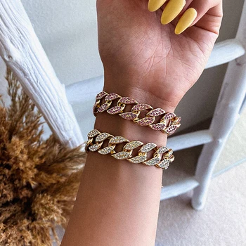 

Rhinestone Cuban Chain Bracelet For Women Iced Out Link Chain Bracelets Trendy Luxury Crystal wristband Bling Jewelry Gift
