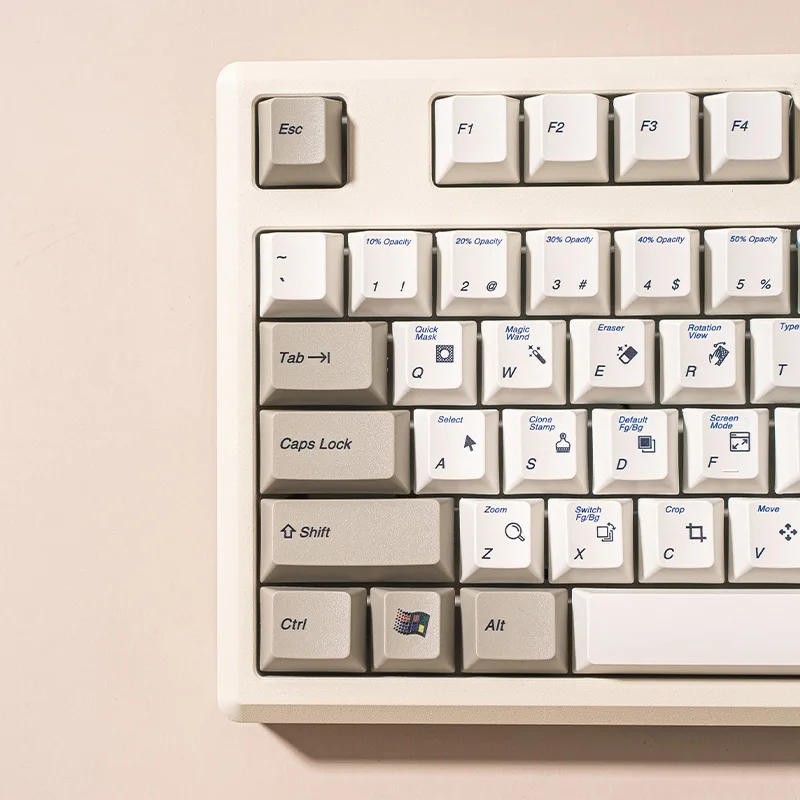 Keycap ps Tema para Teclado Mecânico Interruptor mx Pbt Dye Subbed Mac e Ganhar Retro Cinza Branco Key Caps Perfil Cereja 132 Chaves Set - Imagem 3