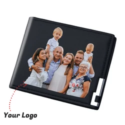 Men Short Slim Wallet with Zipper Coin Pocket Personalized Trifold Wallets for Him/Her Custom Photo Text Gift for Father's Day