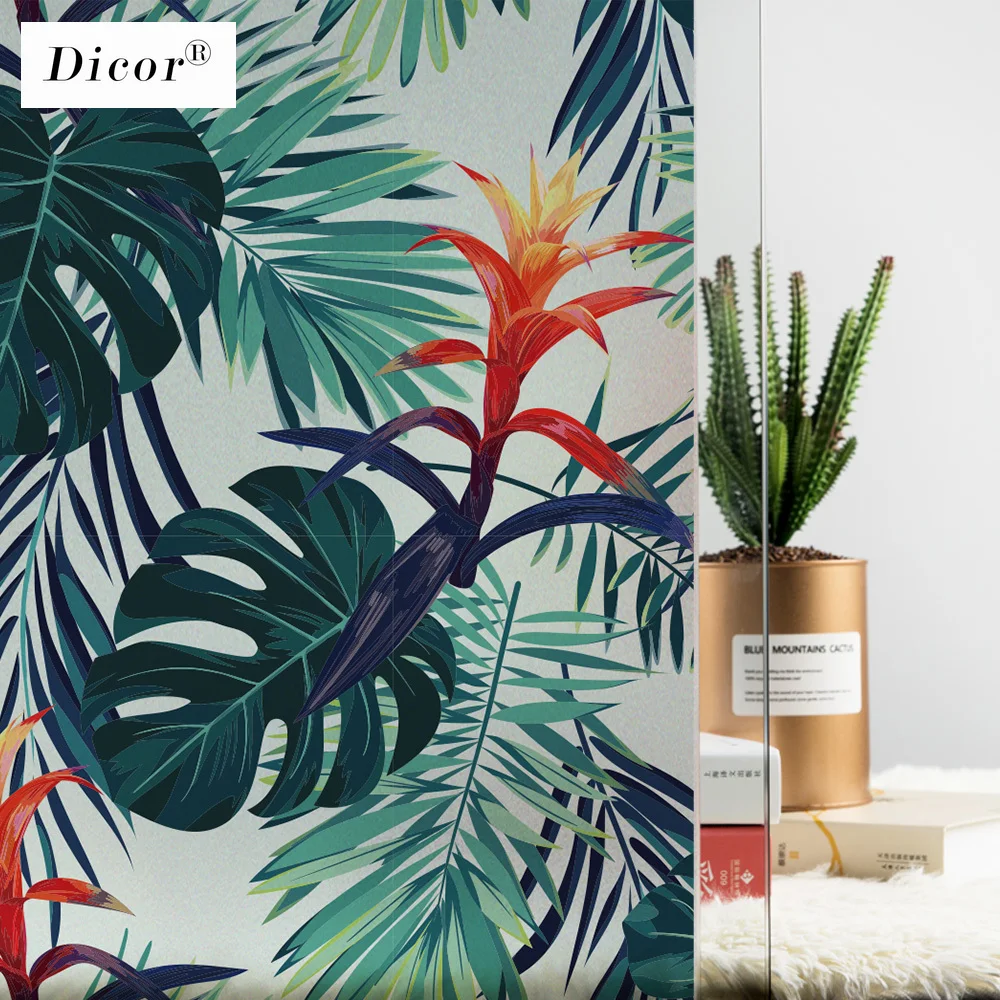 DICOR INS стильная популярная декоративная пленка для окна, листья, цветы, тропический лес, стеклянная наклейка, Зеленый ПВХ, матовая пленка для конфиденциальности, наклейка, Новинка