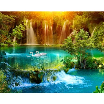 

waterfall,5D,Diamond Painting lake,swan,Stitch Cross,3d pictures,Full,Diamond Embroidery,Diamond ,Needlework,Craft