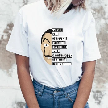 

New Women cartoon Printed Women Short Sleeve House of Paper T-Shirt Tops T Shirt Funny Design La Casa De Papel T Shirt