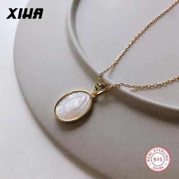 

Geometric Oval Virgin Mary Puka Sea Shell Necklaces Pendants for Women 925 Sterling Silver Chain Charm Necklace Fashion Jewelry