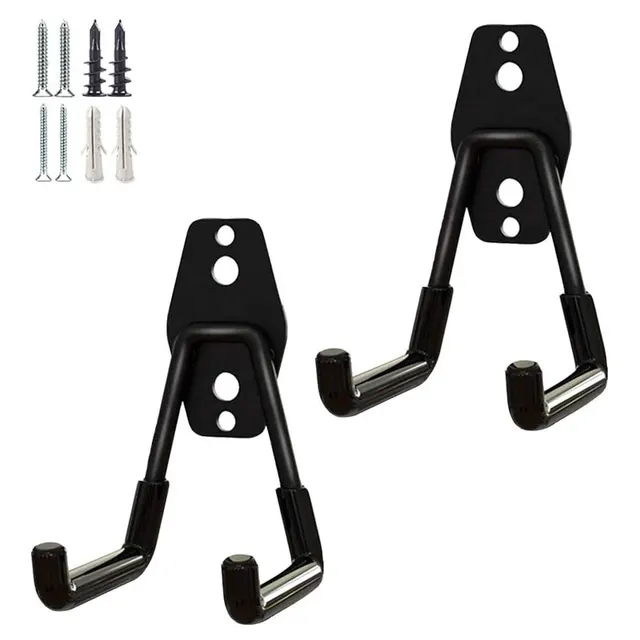 2 Pack Garage Hooks Heavy Duty Steel Storage Hangers for Garage Wall Mount Anti-Slip Utility Hooks for Bike Garden Tools Ladders Black Small U