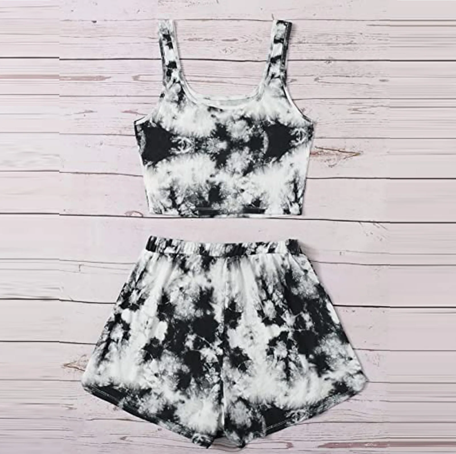 Summer Short suit Women's Fashion Tie-dye Suit Two Piece Outfits Sleeveless Casual Cami Top and Shorts Set Sexy Outfit Party 2