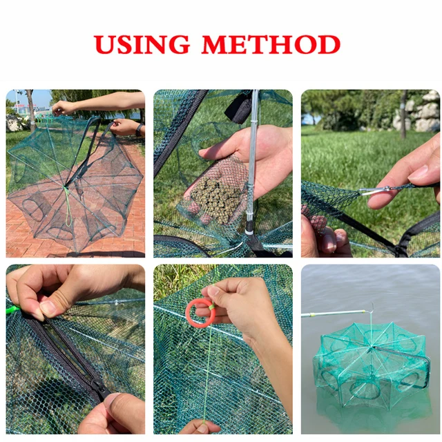 Mesh for Fishing Net/Tackle/Cage Folding Crayfish Catcher Casting/Fish Network Crab/Crayfish/Shrimp/Smelt Traps Nets Automatic 6