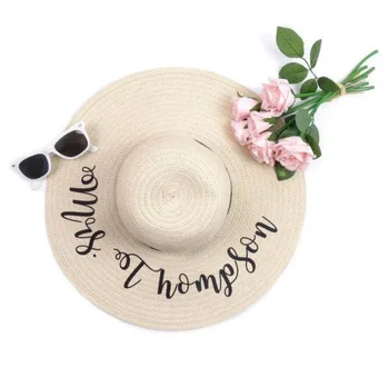 

Personalized Floppy Sun Hat brithday gift bridesmaid bridal gifts Large Brim Straw Hats Outdoor honeymoon Beach custom text logo