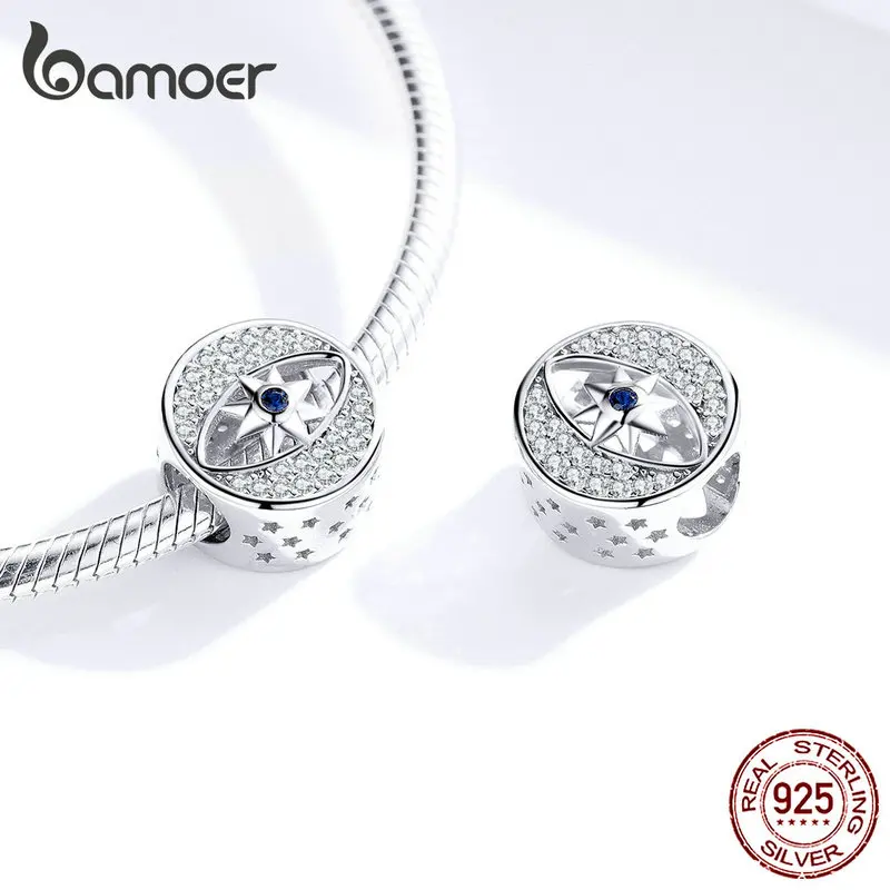 Bamoer 925 пробы серебряные ювелирные изделия для женщин звезда в глаза круглые бусины кулон подходит браслет ювелирные изделия аксессуары SCC1368