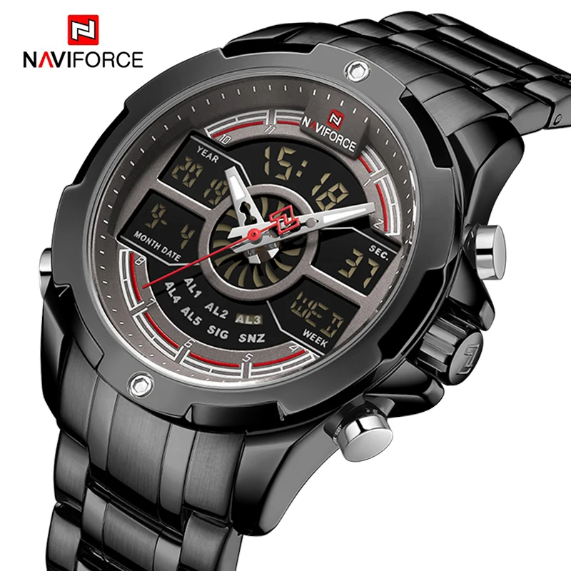 Роскошные Брендовые мужские часы NAVIFORCE, военные, светодиодный, цифровые, спортивные, наручные часы, бизнес, стальной ремешок, кварцевые часы, Relogio Masculino