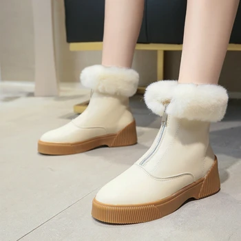 

Women Short Ankle Boots Winter Plush Warm Thick Bottom Platform Round Toe Students Leisure Flat Ankle Snow Boots Botas Mujer