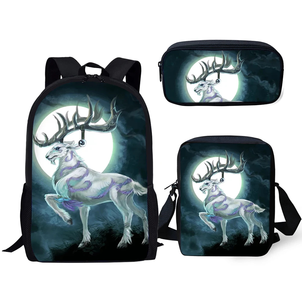 

HaoYun Fashion 3PCs Set Kids School Backpack Moon White Deer Pattern School Book Bags Students Backpack/Flaps Bag/Pen Bags