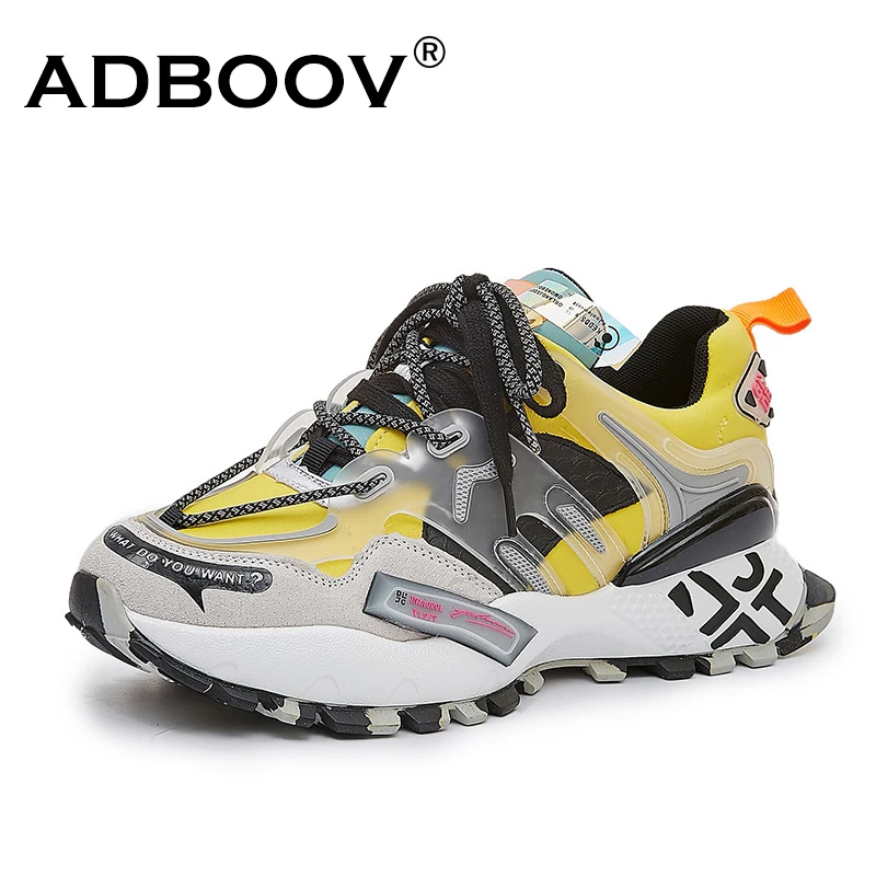 ADBOOV High Fashion Men Sneakers Suede Genuine Leather Chunky Shoes Male Footwear