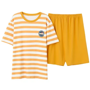 

Soft Man Yellow Crew Neck Man Pijama Set Short Sleeve Short Pants Man Clothes Sleepwear Fashion Style Casual Style Man Clothes