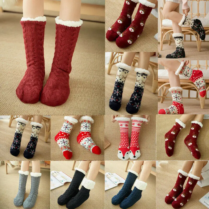 Women Soft Winter Warm Socks Non Slip Knitted Christmas Slipper Socks Gripper Soles Socks