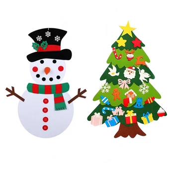 

2 Set Christmas Decorations:1 Set 5-Layer Felt Christmas Tree, 3.28Ft DIY Christmas Tree & 1 Set Felt Snowman New Year Gift with