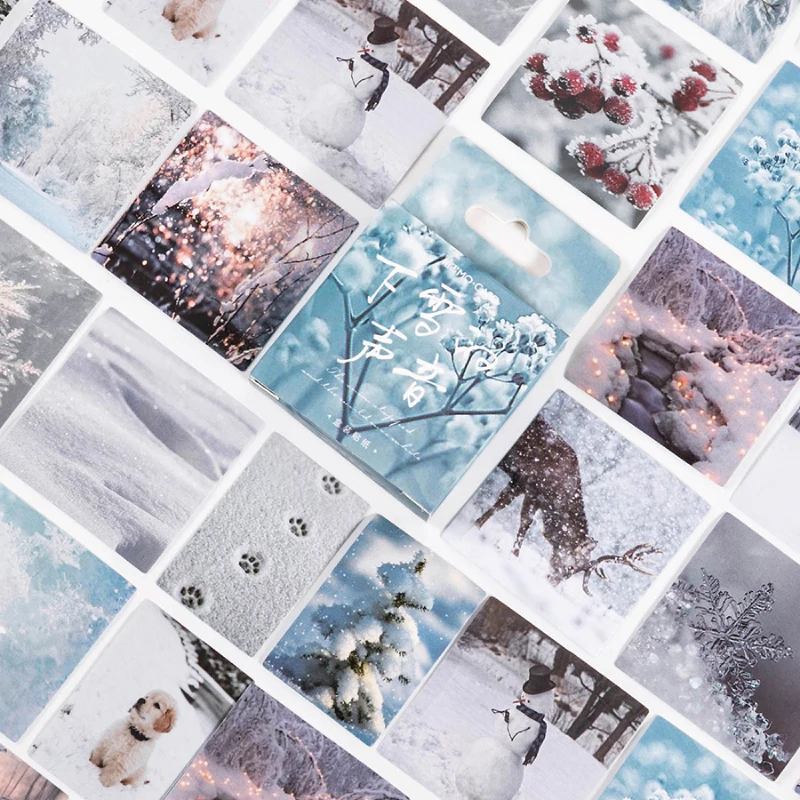 

Snowy Landscape Sticky Stickers Colorful Paper Decoracion Scrapbooking Office School Supplies Sticker Flakes 46PCS
