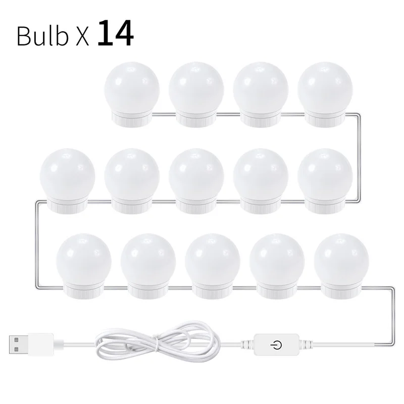 14 LAMP 2 6 10 14pcs USB LED Vanity Mirror Lights Kit with Dimmable Light Bulbs for Makeup Vanity Table Dressing Room Lighting Fixture - Color: 14 LAMP