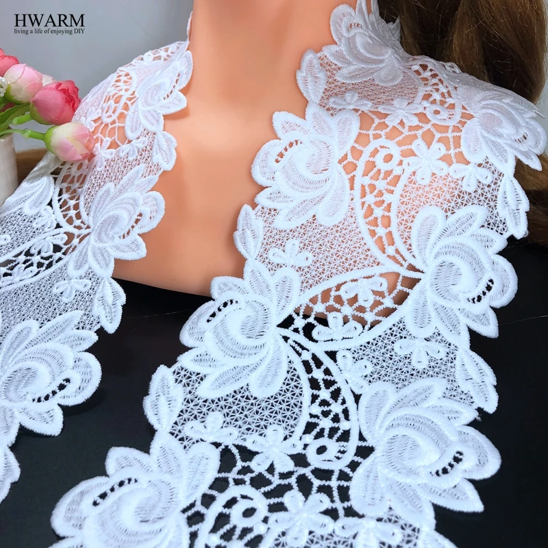 HWARM 5yard 11.1cm New african lace fabric white arts craft sewing water soluble hollow out milk silk curtain decoration | Дом и сад