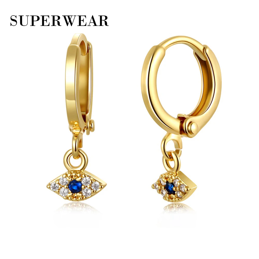 

SUPERWEAR Evil Eye Drop Earrings with Stone Yellow Gold Color Dangling Layered Earring Statement Korean Jewelry Gifts for Girls