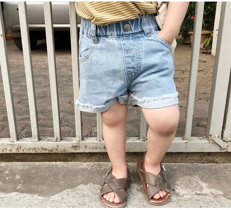 Treebibi Summer New Style CHILDREN'S Trousers Casual Two-color Frayed Edge Denim Shorts Crawler