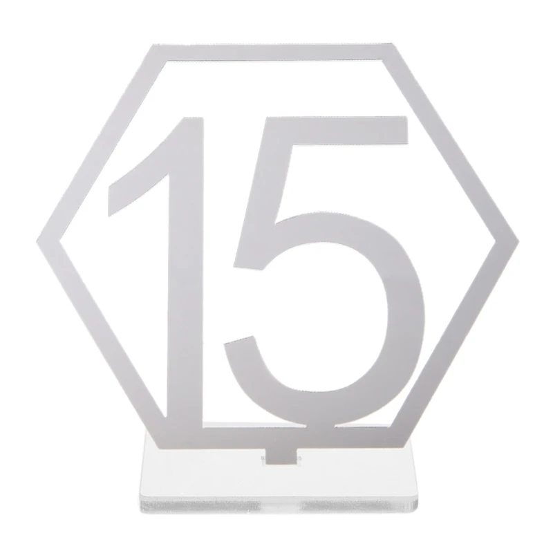 1-20 Знак акриловый шестигранный номер свадебное стоящее зеркало серебряное украшение стола