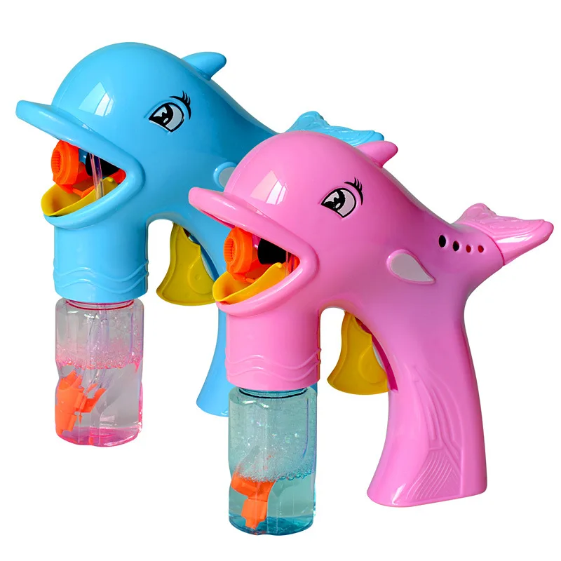 

Free shipping automatic inertia dolphin children luminous manual bubble water stall selling transparent bubble gun toys
