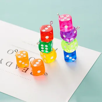 

10Pcs/lot 14mm Dice Charms for DIY Jewelry Making Miniature Figurines Transparent Resin Craft Earring Pendants Accessories