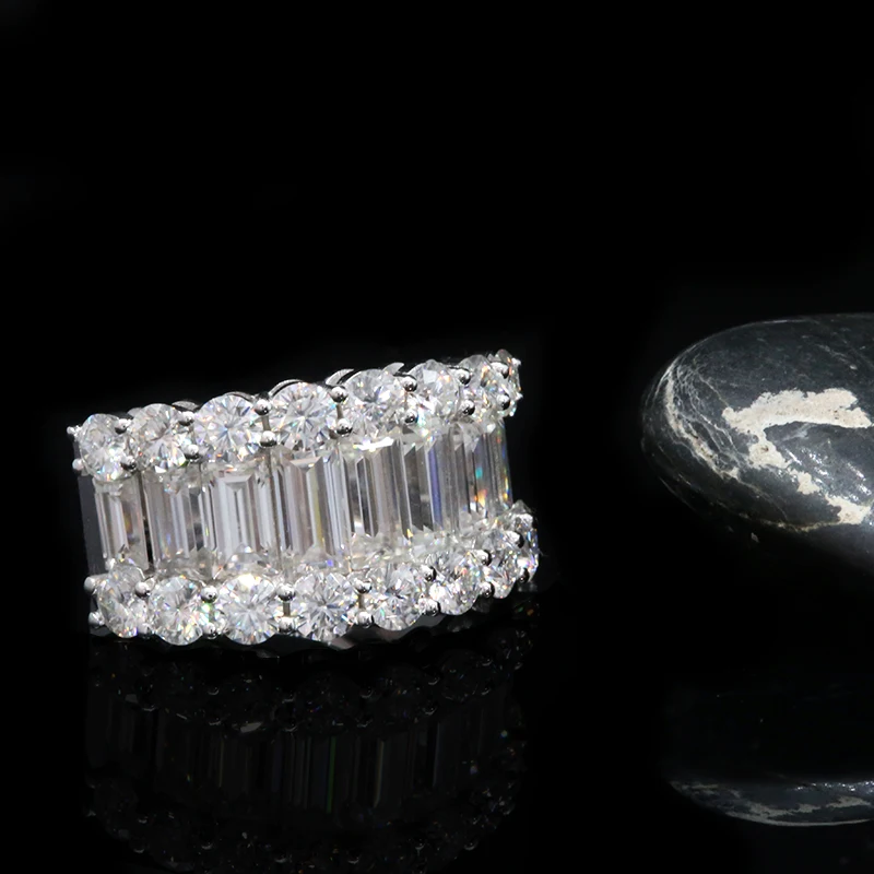 Роскошное цельное 18K Золотое обручальное кольцо с муассанитом, бриллиантами круглой огранки, бриллиантами в форме багета, кольцо на годовщину полувечности