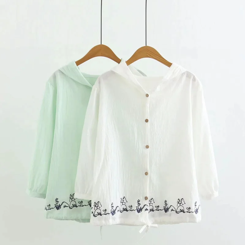 

Yq7723 Summer New Style Korean-style Versatile Students Cartoon Embroidered Hem Lace-up Hooded Coat Women's