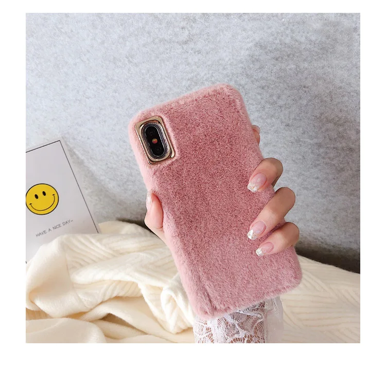 GlamPhoneCase Ранняя осень сплошной цвет плюшевый чехол для iPhone X XS Max XR Мягкий силиконовый чехол для iPhone 7 8 6 6s Plus чехол - Цвет: Розовый