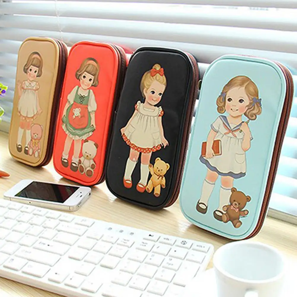Women Cute Cartoon Doll Girl Pattern Pen Pencil Case Bag Cosmetic Makeup Bag