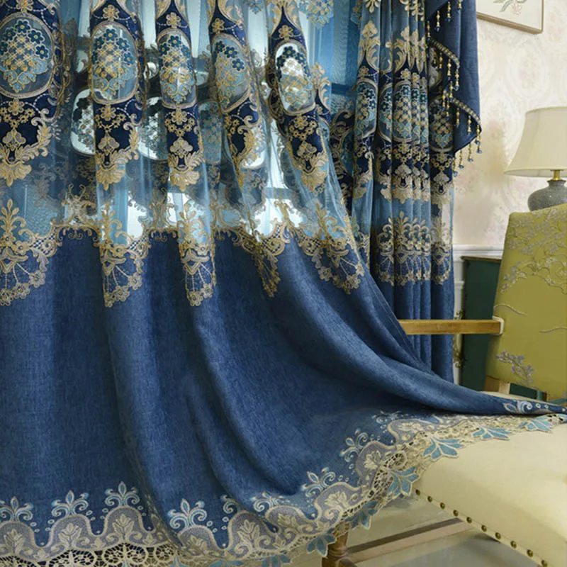 Blue Cloth Европейские Элегантные синие занавески s для гостиной роскошные шенилле полые штора шторы оконные панели тюль для спальни M116#4 - Цвет: Blue Cloth