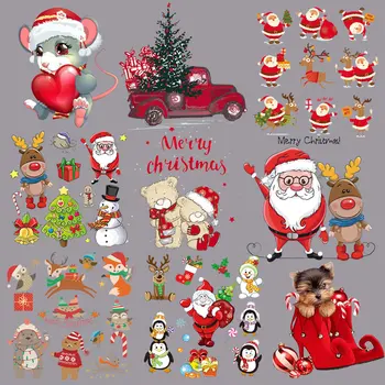 

Merry Christmas Heat Transfer Santa Claus Thermal Stickers On Clothes Red Applique Iron On Transfer For Clothing Vinyl Patches