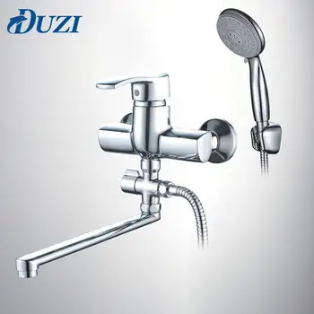 

One Set Chrome Outlet Pipe Bath Shower Faucet Set Cold & Hot Water Bathtub Wall Mounted Zinc Alloy Body Shower Head Bathroom Tap