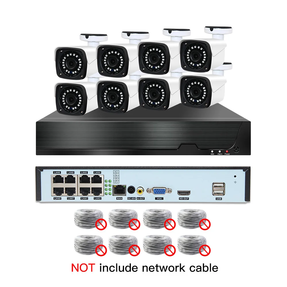 8ch 3MP POE Kits H.265 System CCTV Security PoE NVR Outdoor Metal Waterproof IP Camera Surveillance Alarm Video P2P P6Spro - Цвет: 8cams NO cable