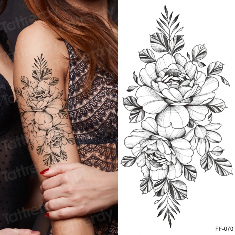 Tattoo sticker flower rose black temporary waterproof tattoo body art