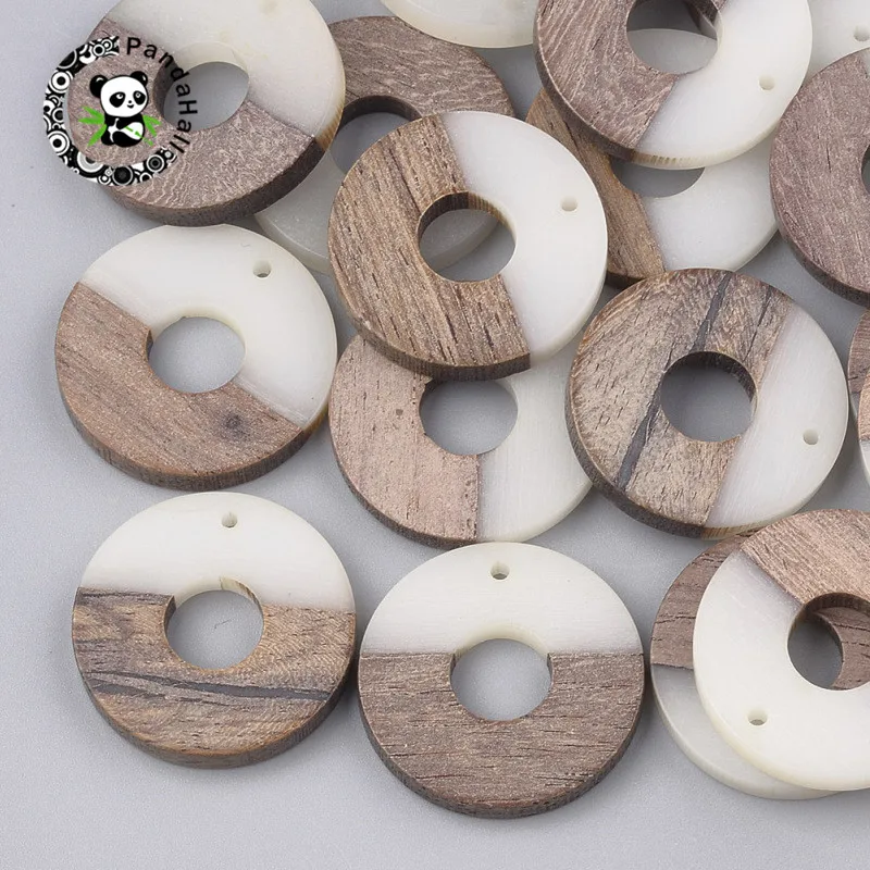 Pandahall 50 шт. подвески из смолы и дерева для Ювелирная фурнитура для рукоделия ожерелье серьги изготовление пончик/Pi диск 28x4 мм отверстие: 1,5 мм