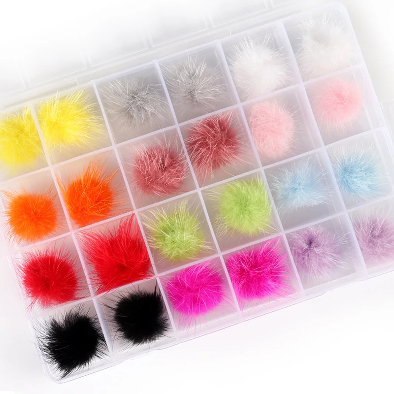 

24Pcs Hairball Detachable Magnetic Nail Art Decorations kit For Manicure 2.7*2.7cm Fluffy Kawaii Plush Ball DIY Nail Accessories