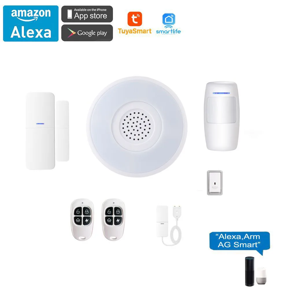 Дверной датчик человеческого тела Беспроводной Wi-Fi облачный Alexa приложение умный комплект домашней сигнализации шлюз Smart Life Tuya Смарт-приложение управление дверной Звонок